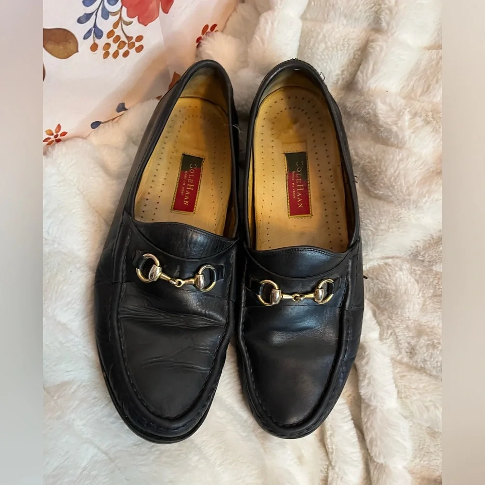 Cole Haan Mens 13M Black Gold Chain Accent Slip On City C01062 Work Loafers